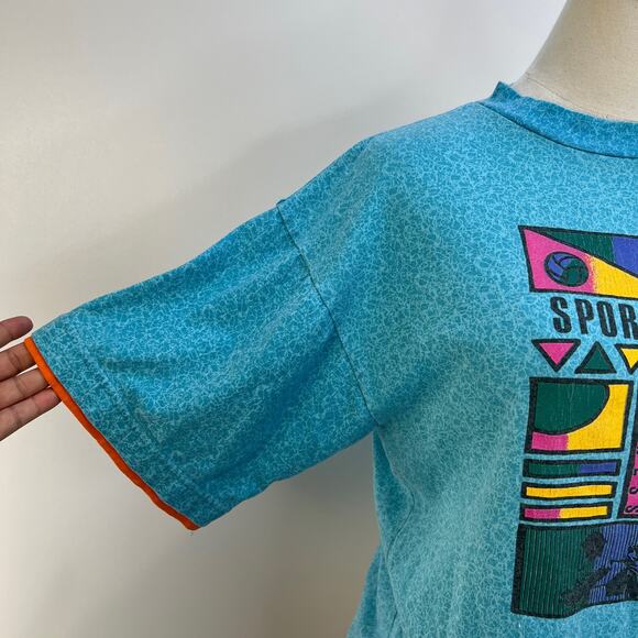 Vintage 90s Gitano Crop Graphic Tee Blue Sports Science - Picture 4 of 9